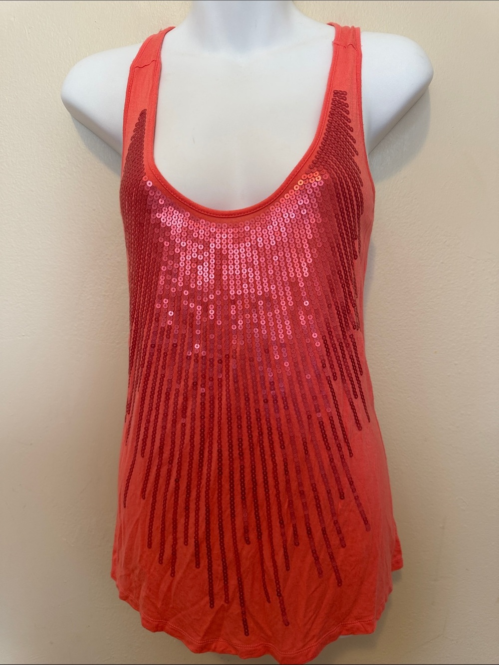 Charlotte Russe Coral Sequin Scoop Neck Tank